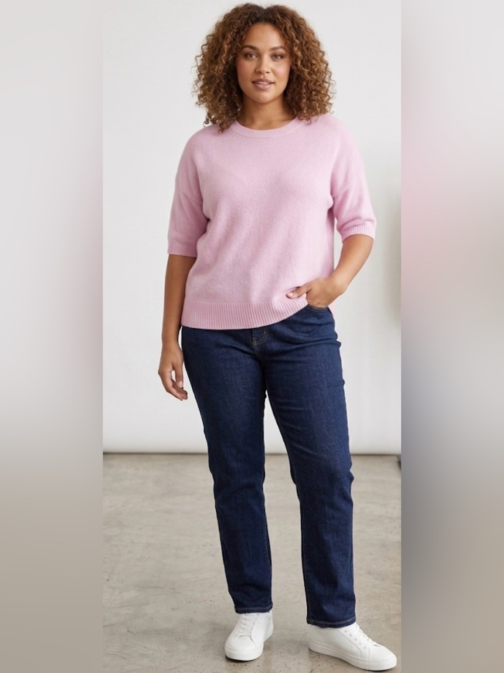 Wilt 100% Cashmere Pink Short Sleeve Crewneck Sweater Size XL NWT